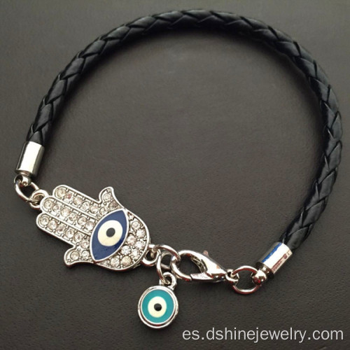 Modificado para requisitos particulares nudo cuero trenzado pulsera mal de ojo